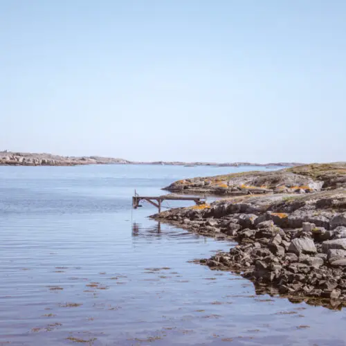 A swimming bridge out into the water on the coast of Hönö island, sweden