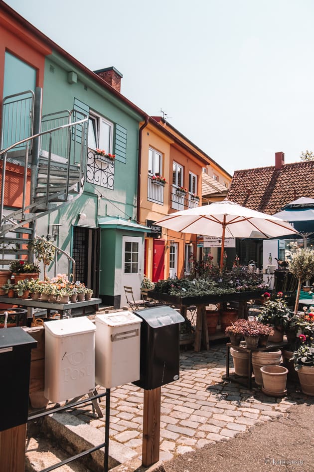 Colourful buildings in simrishamn pizza restaurant