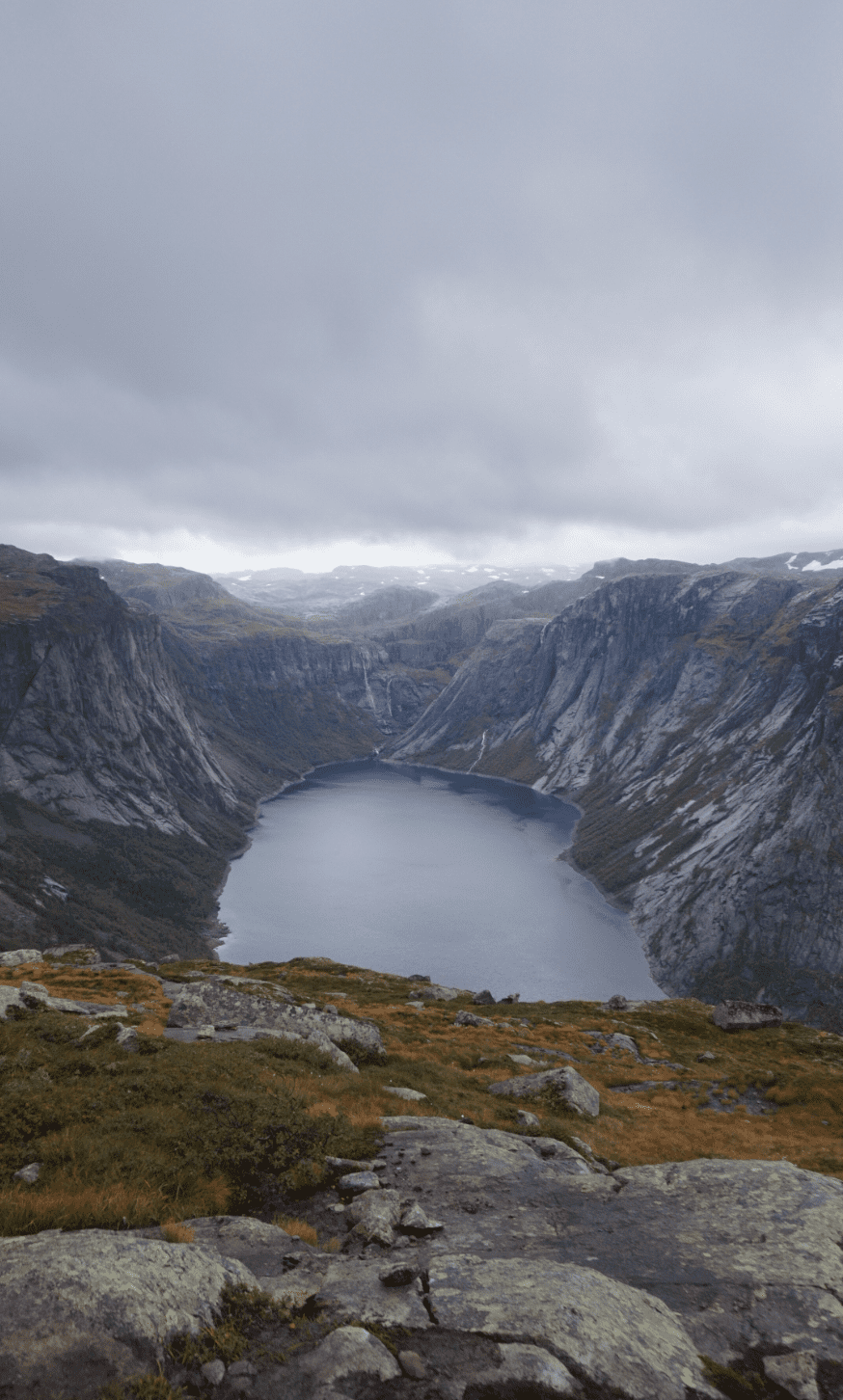 view while hiking trolltunga in autumn