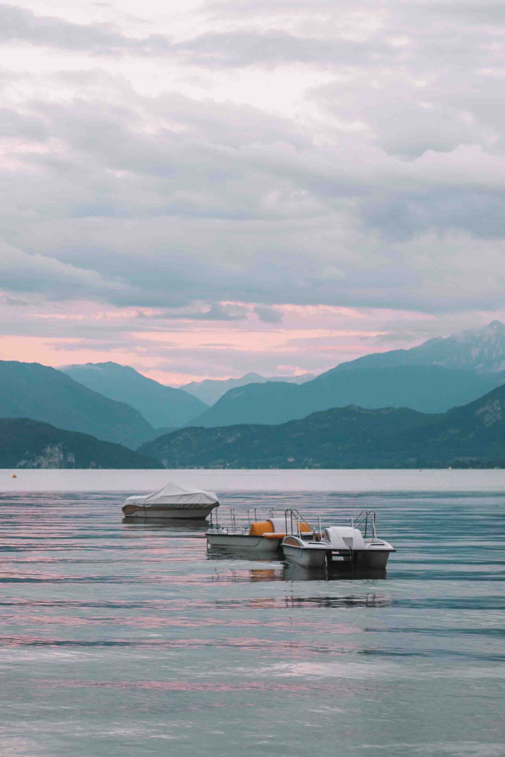 lake annecy at sunset
