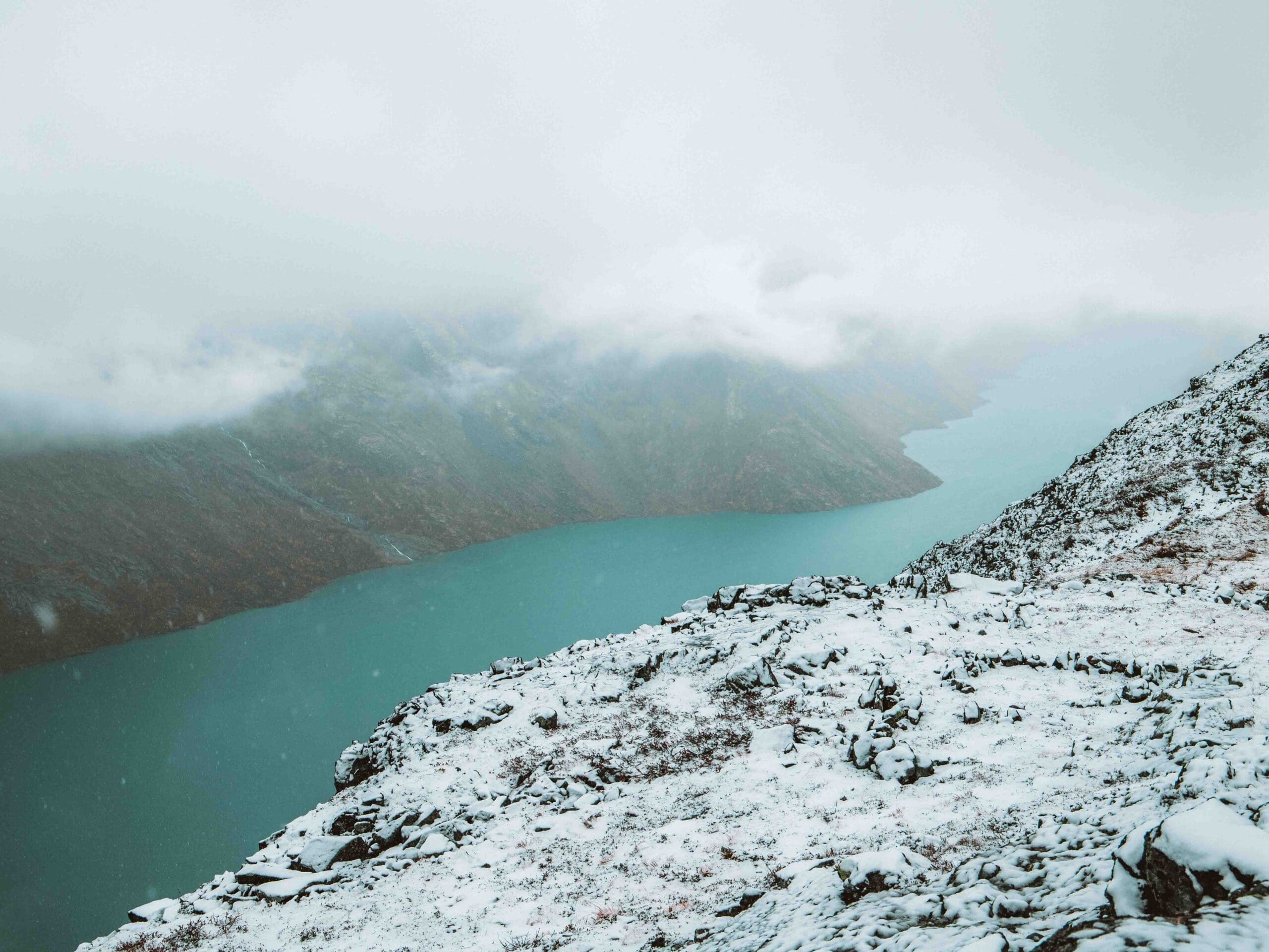 besseggen ridge hike in snow