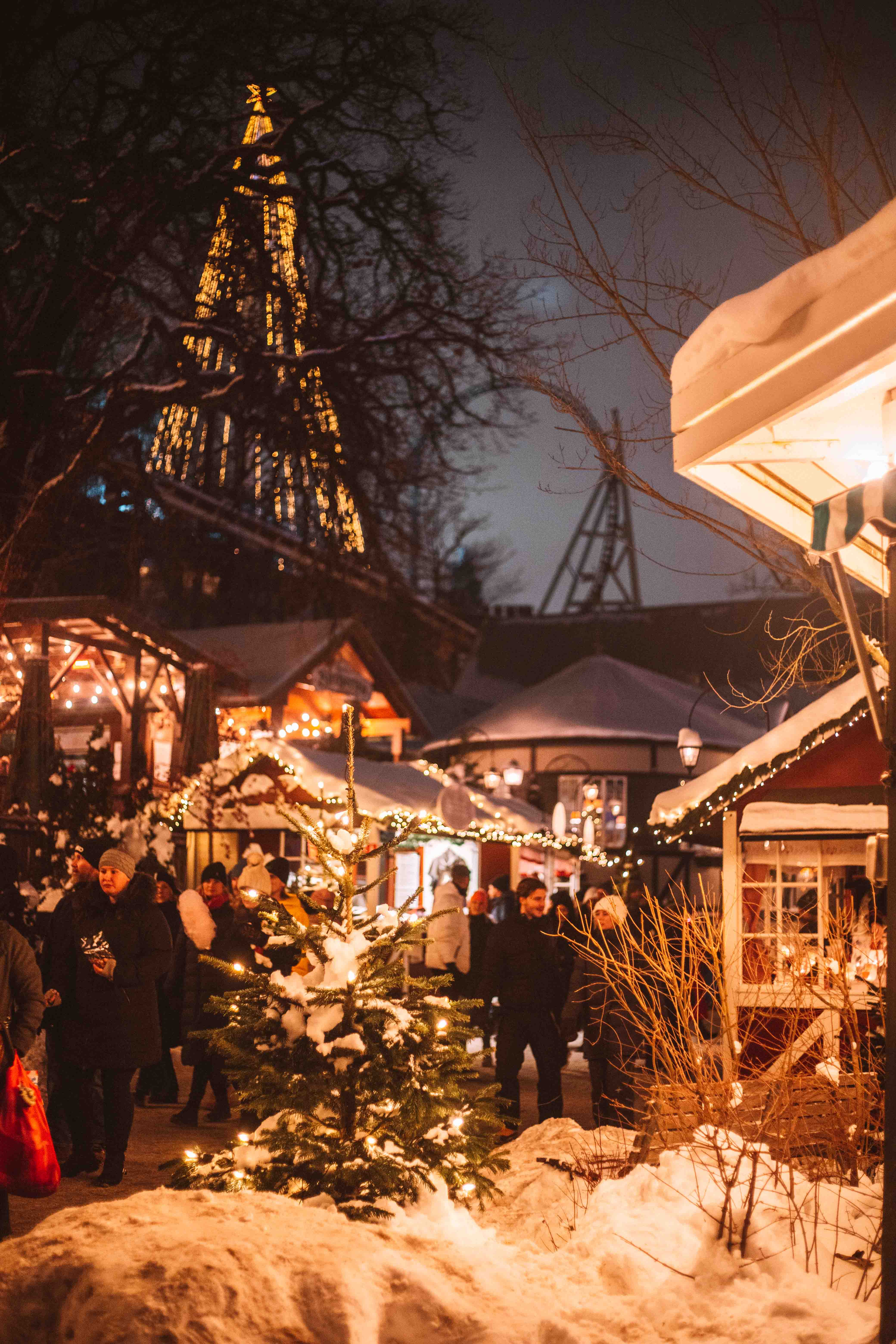 lights and market stalls at Liseberg christmas market