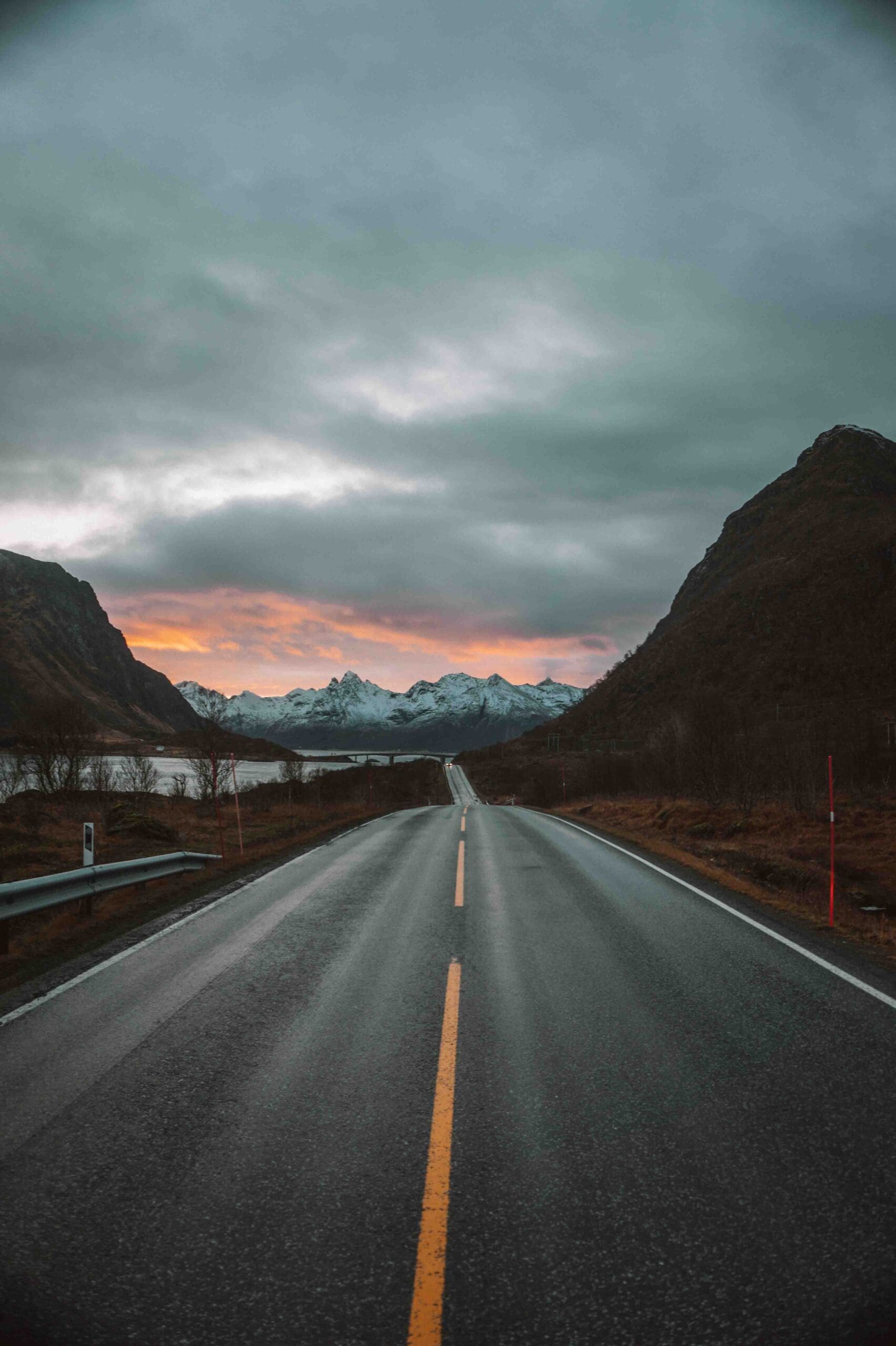 road at sunset lofoten