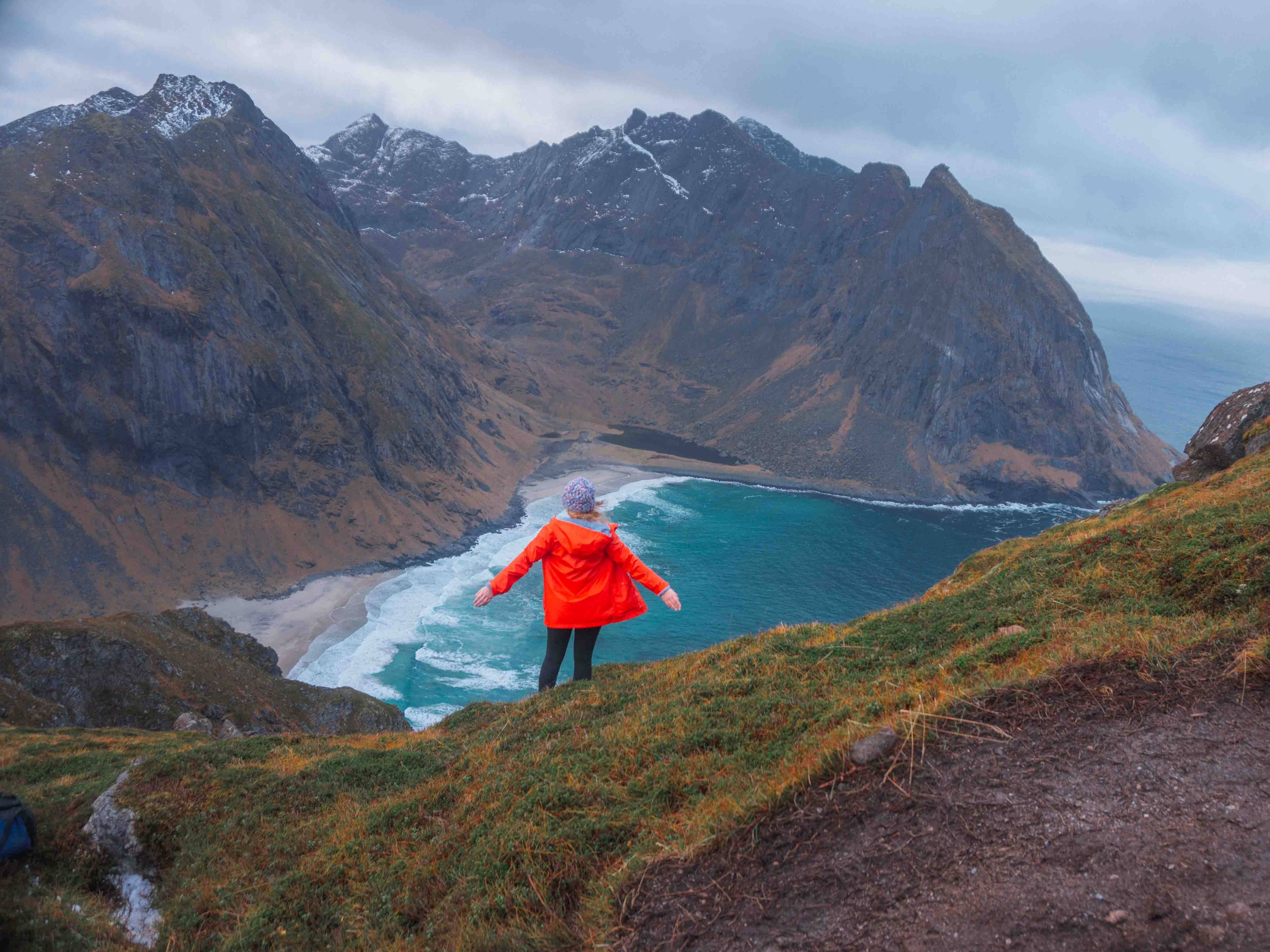 valvika beach hike lofoten in november