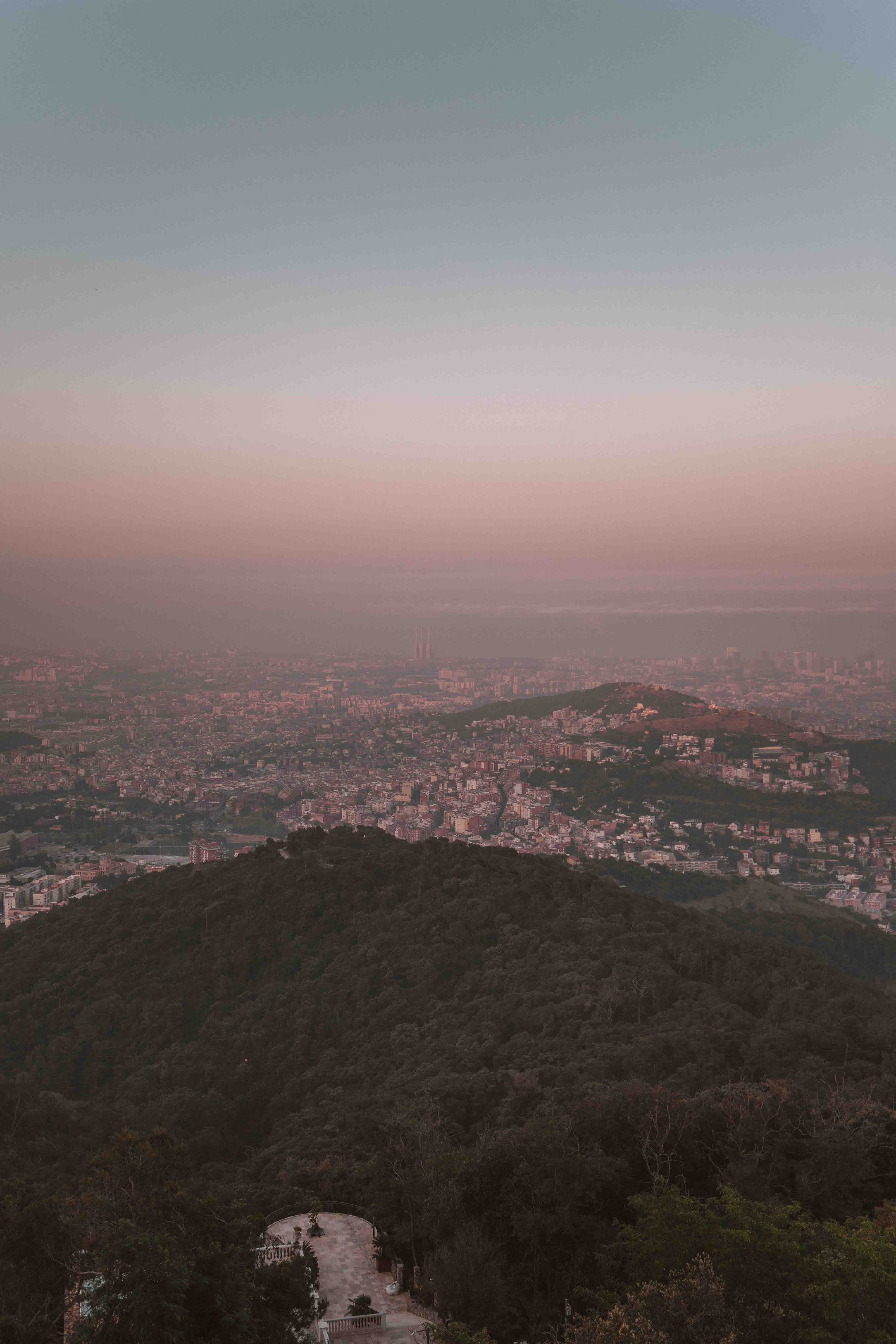 view from Tibidabo and Temple of the Sacred Heart of Jesus in Barcelona