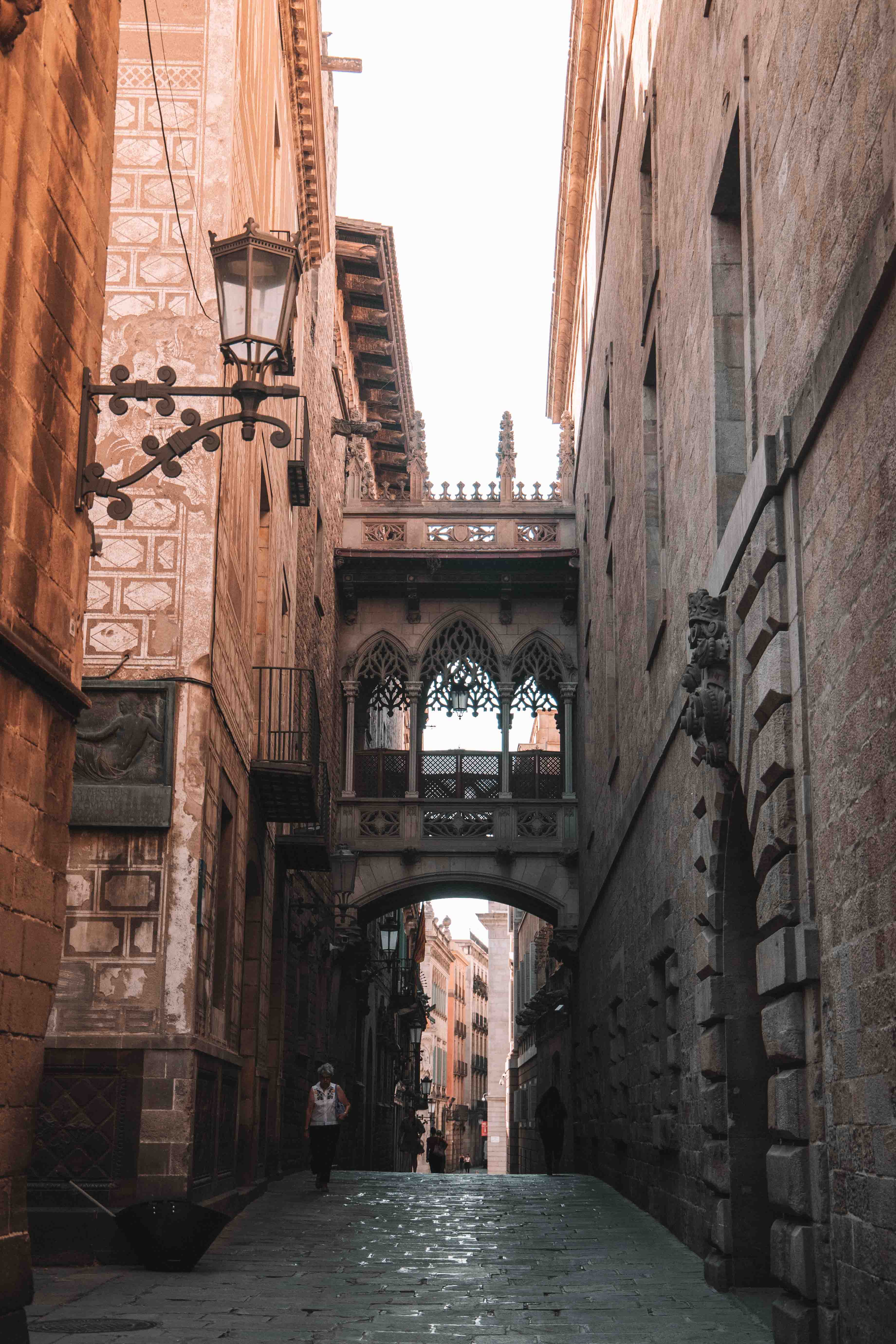 Bring overhanging a street in Barcelonas gothic quarter