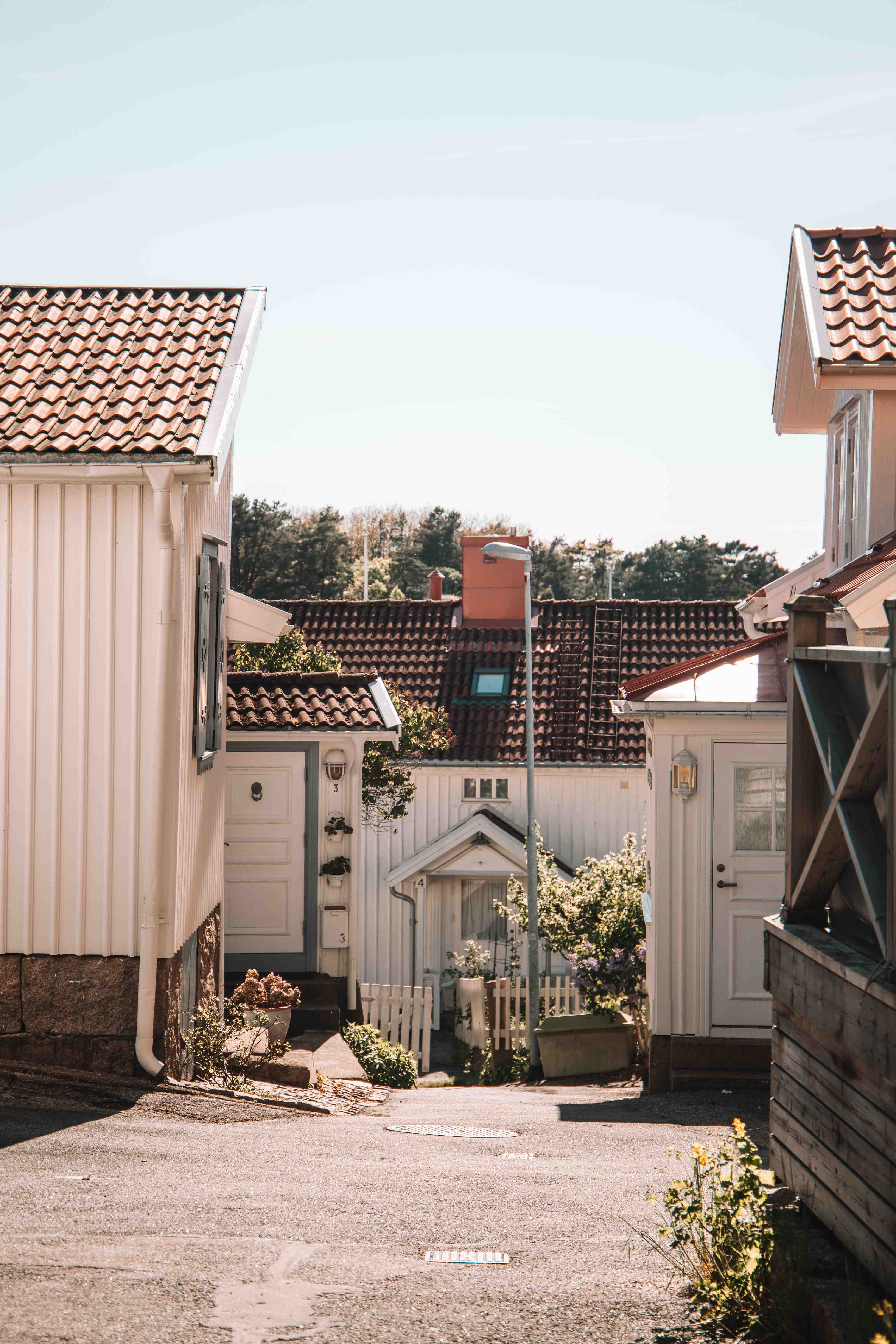 white wooden houses in Grebbestad on sweden's west coast