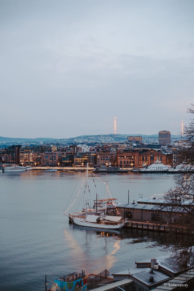View of Oslo fjord from Akershus Fortress at night time