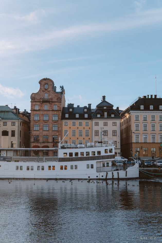 Orange houses of stockholm's gamla stan from the water