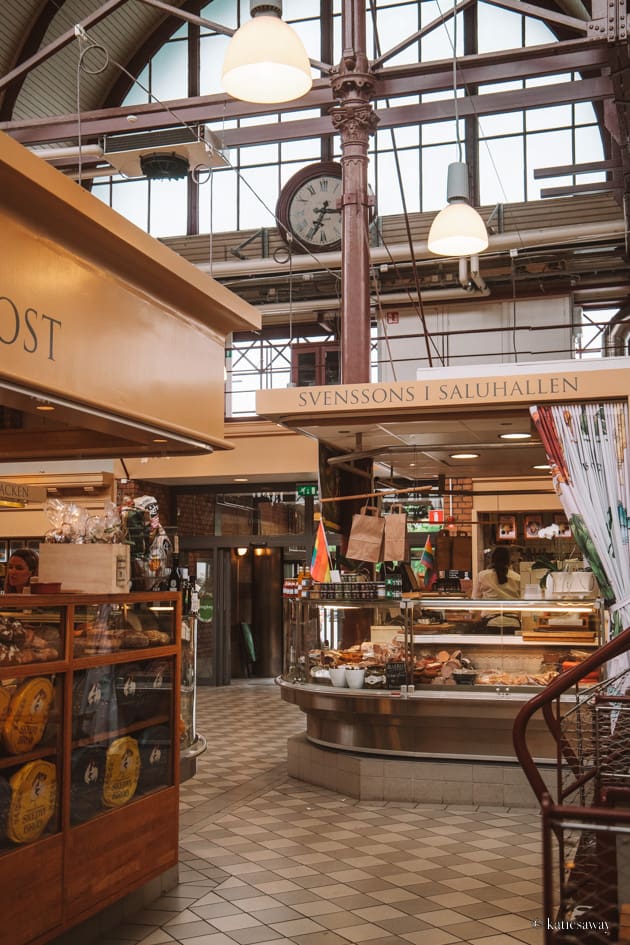 the inside of saluhall foodhall in gothenburg