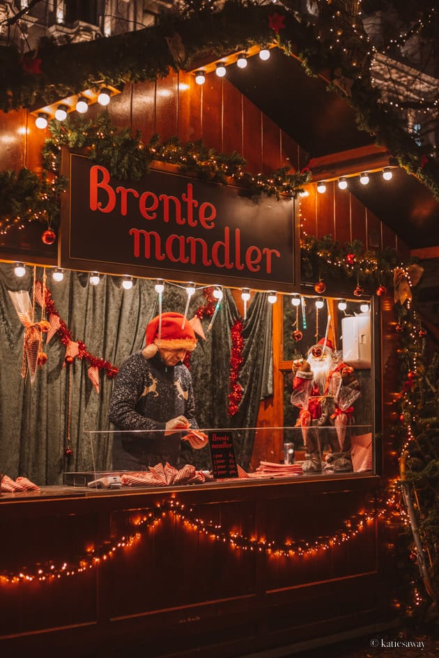 a cosy amrket stall selling toasted almonds