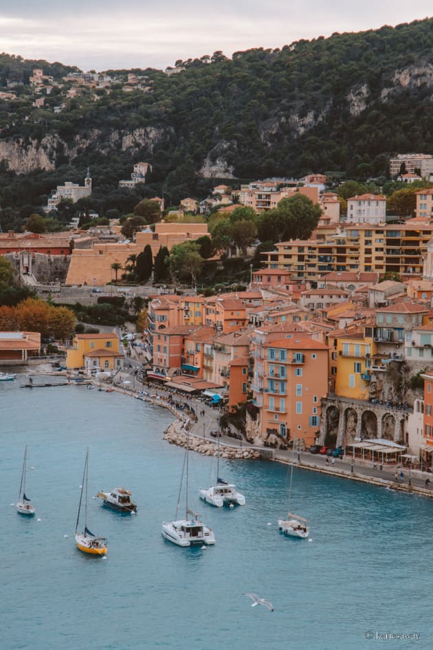 view of Villefranche-sur-mer from the mountain behind